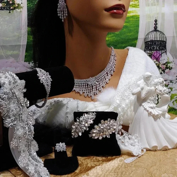 7pc Handmade Unique One-Of-A-Kind Bridal Tiara Package - Picture 9 of 13